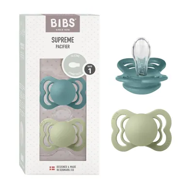 Produktbild von Bibs Supreme Schnuller 2er-Pack, Klassischer Babyschnuller, Symmetrisch, Latex, Junge/Mädchen