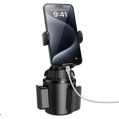 Immagine prodotto di Supporto per auto, portabicchieri con braccio regolabile per iPhone e Samsung, colore nero