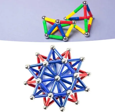 Immagine prodotto di 63 blocchi da costruzione magnetici, giocattolo con scatola di ferro, esercizio di percezione spaziale per bambini e adulti