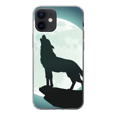 Produktbild von MuchoWow® Handyhülle Schutzhülle Hülle für iPhone 12 Wolf - Mond - Stein Silikon Softcase Handy Hülle - Schutzhülle