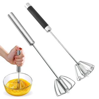 Image de Fouet à neige semi-automatique - En acier inoxydable - Pour fouetter et mélanger en cuisine - Lot de 2