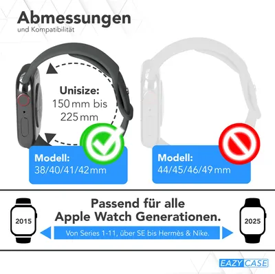 Produktbild von EAZY CASE Apple Watch Armband Silicon 38mm/40mm/41mm verstellbares Ersatzarmband, iWatch Serie, Sportarmband in Grau