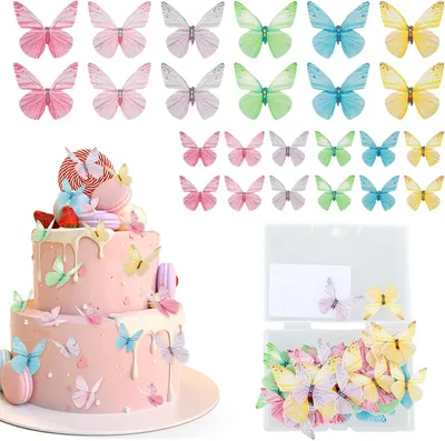Produktbild von Essbare Tortendekoration – Set mit 72 Stück – Schmetterlinge – Muffin-Dekoration – Essbar – Rosa Schmetterlinge – Essbare Schmetterlinge für Torten
