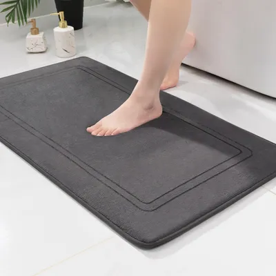 Image de Tapis de bain antidérapant, tapis de bain moelleux, tapis de bain absorbant, tapis de douche, tapis de sol pour salle de bain, gris foncé, 60 x 90 cm