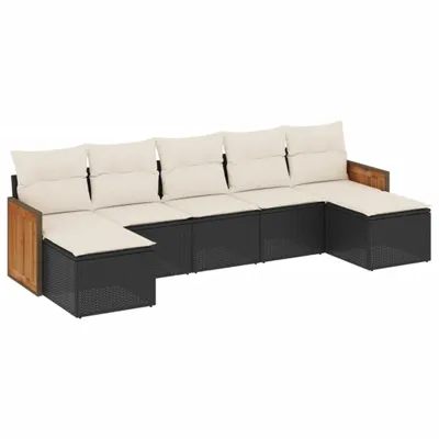 Productafbeelding van vidaXL 7-delige tuinmeubelset met kussens, zwart, polyrotan