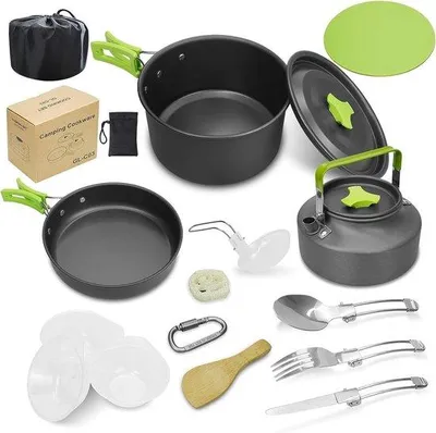 Produktbild von Famanu Campinggeschirr 14-teilig - Edelstahl und Aluminium