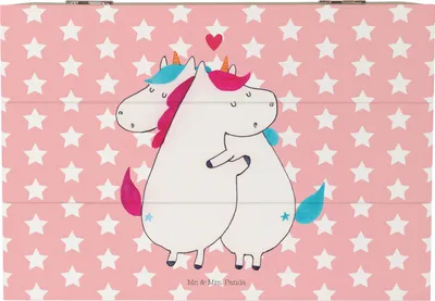 Produktbild von Mr. & Mrs. Panda Erinnerungsbox Einhorn Mitteilung 22 x 15 cm - Rot Pastell - Geschenk, Partner, Geschenkbox, Valentinstag, Unicorn, schatztruhe, Einhörner, Liebe, Box