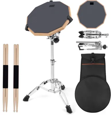 Produktbild von Drum Practice Pad, Doppelseitiges 30 cm Drum Pad Set, Übungspad mit Snare Ständer & Schlagzeug Sticks - Schlagzeug Erwachsene & Kinder