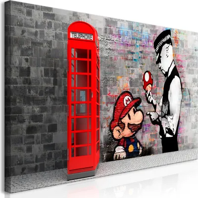 Immagine prodotto di Murale mega XXXL Banksy Mario e Poliziotto 250x125 cm pezzo unico formato XXL stampa d'arte per auto-assemblaggio tela quadri moderni quadri fai da te decorazione murale piatto decorazione Londra i-C-0104-ak-e