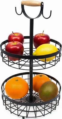 Immagine prodotto di Cestino per frutta in metallo a due livelli con ganci per banane