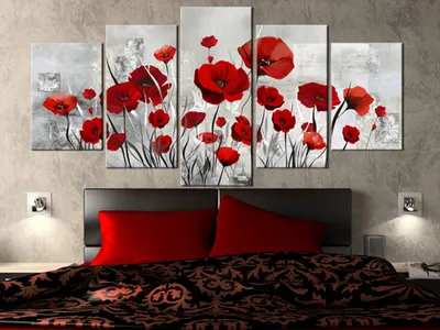 Produktbild von Akustikbild Blumen Mohn 200x100 cm Bilder Akustikschaum Hochleistungsschallabsorber Schallschutz Leinwand 5 tlg Wandbild Raumakustik Schalldämmung b-A-0001-b-n