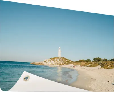 Produktbild von Gartenposter - 120x80 cm - Insel mit Leuchtturm  - Modernes Wandbilder - Meer und Strand