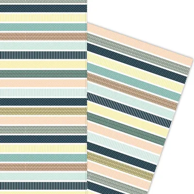 Produktbild von Schickes Muster Streifen Geschenkpapier in gelb hellblau - G5902, 32 x 48cm