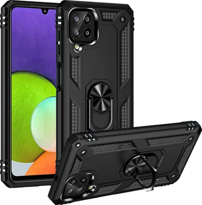Immagine prodotto di Custodia per Samsung Galaxy A22 4G a doppio strato robusta, protezione militare con supporto ad anello e supporto nero