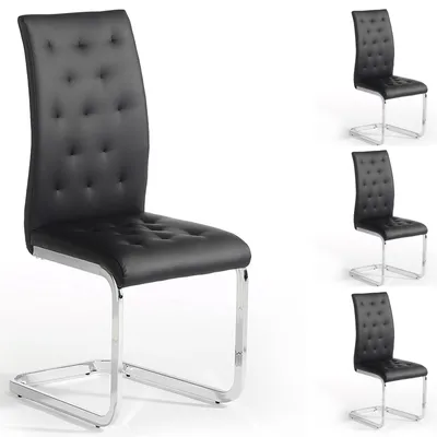 Produktbild von 4er Set Esszimmerstuhl Schwingstuhl Freischwinger CHLOE, in schwarz, Metallgestell hochwertig verchromt