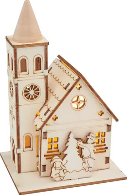Produktbild von VBS Holzbausatz "Kirche mit runder Turmspitze", inkl. LED