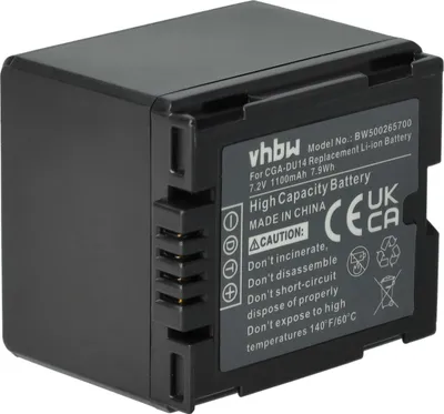 Produktbild von vhbw Akku Ersatz für Panasonic VW-VBD140, VW-VBD070, CGR-DU06, CGA-DU21, VW-VBD210, CGA-DU07, CGA-DU14, CGA-DU12 für Kamera (1100 mAh, 7,2 V, Li-Ion)