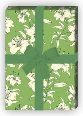 Produktbild von Exotisches Sommer Geschenkpapier mit Lilien, grün - G8190, 32 x 48cm