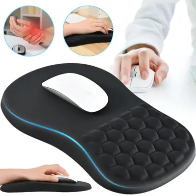 Zdjęcie produktu dla Podkładka pod mysz z podparciem dla nadgarstka - Ergonomiczne wsparcie - Wykonana z tkaniny - Antypoślizgowa podstawa - Do użytku w biurze i w domu