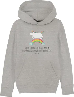 Produktbild von Mr. & Mrs. Panda Kinderpullover Einhorn Regenbogen 7-8 Jahre (122/128) - Heather Grey - Geschenk, Sweatshirt, Kinderbekleidung, Pullover, Erwachsenwerden, Unicorn, Hoodie