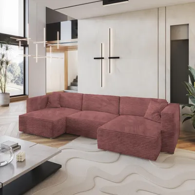 Produktbild von Masseno Ecksofa SARMO mit Schlaffunktion U-Form, Sofa mit Bettkasten, Wohnzimmersofa, Couch, Soffa, Bettsofa, Couchgarnitur- Rosa, TILIA 62