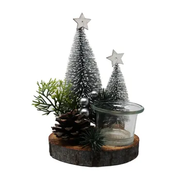 Immagine prodotto di Decorazione da tavola natalizia con tea light natura con argento 13x11x20cm