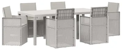 Imagen del producto de vidaXL Juego de mesa y sillas de jardín, 7 piezas, blanco y gris claro, fabricado en polipropileno