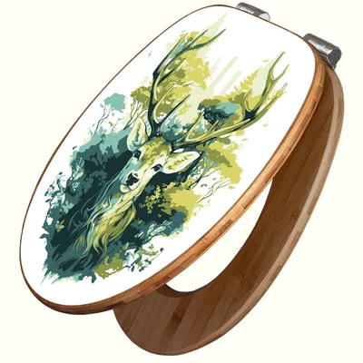 Produktbild von banjado Design WC Sitz Bambus Absenkautomatik -Hirsch Wald Aquarell - Toilettendeckel mit Absenkautomatik Holz/hochwertiger Bambus Klodeckel/WC-Sitz für alle gängigen Toiletten [TDB2 13404]