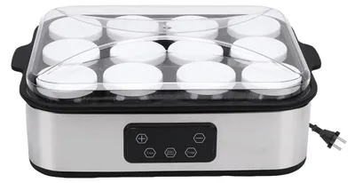 Productafbeelding van Elektrische yoghurtmaker, instelbaar van 0 tot 48 uur, met timer, automatische bereiding, constante temperatuur, inclusief 12 bekers van 180 ml, EU-stekker, 220 V