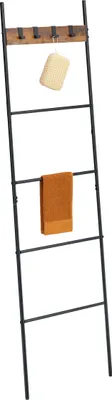Produktbild von Relaxdays Handtuchleiter, 4 Sprossen & Haken, HxB: 160,5 x 44 cm, Metall, Industrial Wäscheleiter, Bad, schwarz/braun