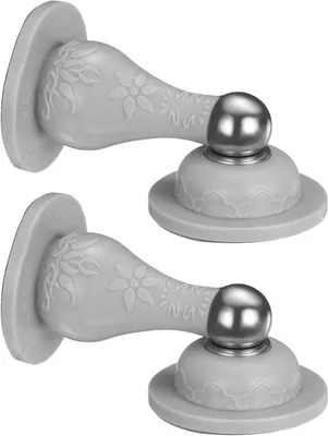 Productafbeelding van Magnetische Deurstopper - Deurhouder - Voorkomt Schade - Zonder Boren - 2 Stuks - Grijs
