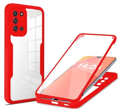 Produktbild von 360 Grad Rundum Schutz Handyhülle für Samsung Galaxy A21s Full Cover Vollschutz Case Farbe: Rot