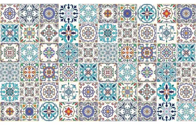 Image de Autocollants décoratifs pour carrelage de cuisine et de salle de bain – 60 autocollants Ludivina Azulejo – 60 autocollants de 20 x 20 cm