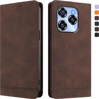 Image de Etui pour Oukitel C50, étui rétro en cuirPolyuréthaneavec support et fentes pour cartes de crédit Marron