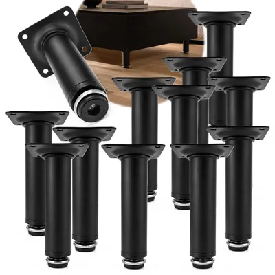Produktbild von HOOZ® Möbelfüße Edelstahl Schwarz Matt 150 mm 12er Set [HÖHENVERSTELLBAR] Möbelbeine Ø 30 mm – Schrankfüße für Kommode TV-Board & Regal – 35 kg pro Fuß