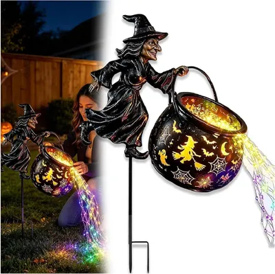 Produktbild von Halloween Dekoration Hexen-Design Lampe Gartenstecker mit sprudelndem Zaubertrank Effekt