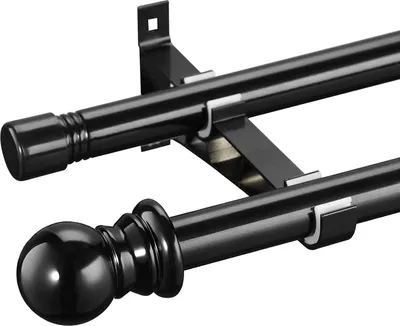 Produktbild von Doppelte Gardinenstange - Ausziehbar - 76-332 cm - Schwarz - Edelstahl