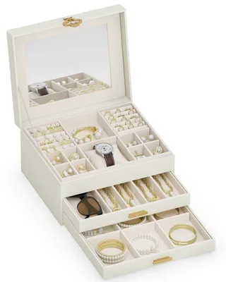 Image de Boîte à bijoux - 3 niveaux - Organisateur de bijoux avec miroir - Blanc