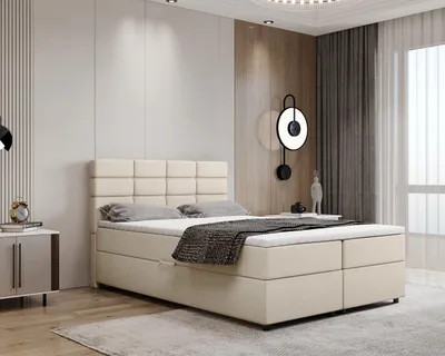 Produktbild von Boxspringbett 140x200, mit Bettkasten, Beige, Matratze und Topper, Doppelbett, REVE, Panda Möbel