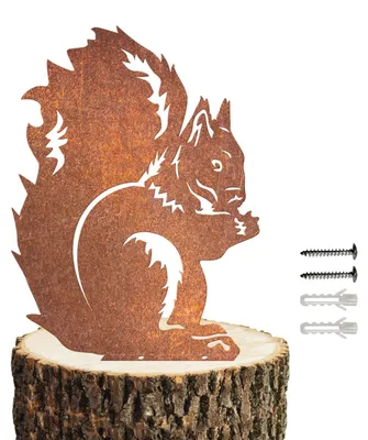 Rostiges Eichhörnchen aus Metall, Wandmontage, L