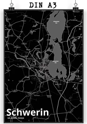Produktbild von Mr. & Mrs. Panda Bild Schwerin DIN A3 - Geschenk, Plakat, drucke, Stadt Dorf Karte Landkarte Map Stadtplan, Kunstdruck, Wandbild, wanddeko
