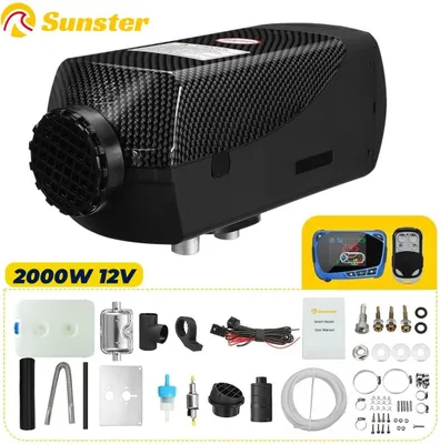 Image de Chauffage d'appoint diesel - Chauffage d'appoint 12 V 2 kW - Écran LCD et télécommande - Réservoir 10 L - Surface 20-25 m² - Consommation 0,16-0,45 L/h - Noir