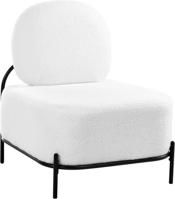 Produktbild von Sessel Bouclé weiß gepolstert ohne Armlehnen mit schwarzem Metallgestell Loungesessel modernes Design Lunde