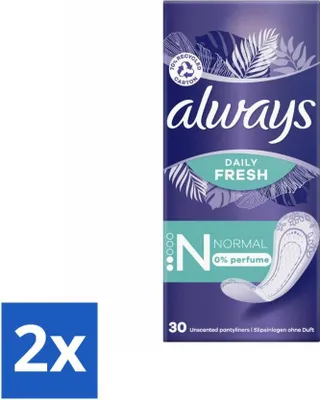 Produktbild von Always Daily Fresh – Slipeinlagen – Normal – Unparfümiert – 30 Slipeinlagen - Vorteilspack - 2 Stücke