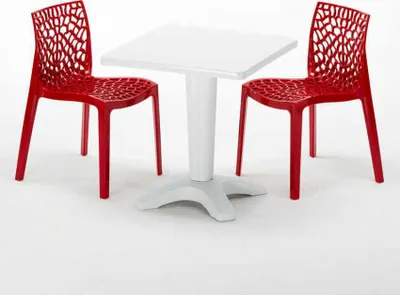 Produktbild von Weiß Quadratisch Tisch und 2 Stühle Farbiges Polypropylen-Innenmastenset Grand Soleil Gruvyer Patio - Rot