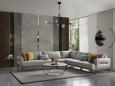 Produktbild von Ecksofa L Form Couch Wohnzimmer Polster Design neu grau Modern
