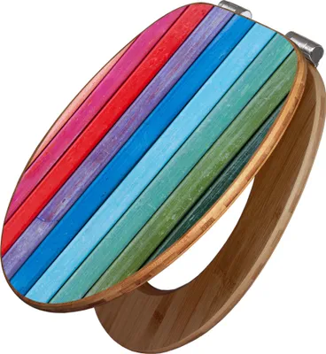 Produktbild von banjado Design WC Sitz Bambus Absenkautomatik -Regenbogenfarben - Toilettendeckel mit Absenkautomatik Holz/hochwertiger Bambus Klodeckel/WC-Sitz für alle gängigen Toiletten [TDB2 12175]