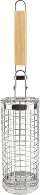 Obrázok produktu pre Rolling Grill Basket Open Close Type Kôš z nehrdzavejúcej ocele Drevená rukoväť Rolling Grill Net pre kempovanie BBQ Picnic