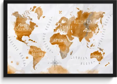 Produktbild von MuchoWow® MuchoWow® Gerahmtes Poster Karte - Gold - Welt 60x40 cm - Poster mit zchwarzem Bilderrahmen - Printing - Wanddeko Schlafzimmer