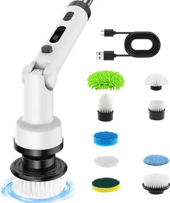 Produktbild von Kabelloser elektrischer Spin-Schrubber - Reinigungsbürste für Bad und Haushalt - 9 Ersatzbürstenköpfe - 2 Geschwindigkeiten - 110 V
